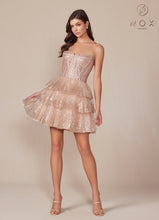 N Y863 - Short Full Sequin A-Line Homecoming Dress with Boned Bodice & Layered Skirt Homecoming Nox   