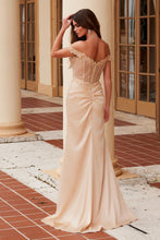 N F1572 - Off the Shoulder Stretch Satin Fit & Flare Prom Gown with Sheer Beaded Bodice & Leg Slit PROM GOWN Nox