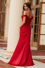 N F1572 - Off the Shoulder Stretch Satin Fit & Flare Prom Gown with Sheer Beaded Bodice & Leg Slit PROM GOWN Nox