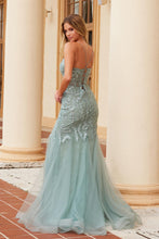 N R1717 - Sequined Lace Appliqued Fit & Flare Prom Gown with V-Neck Open Lace Up Back & Leg Slit PROM GOWN Nox