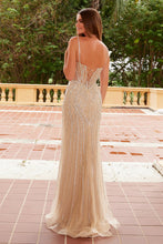 N A1586 - In-Line Beaded Fit & Flare Prom Gown with Sheer Boned Sweet Heart Cut Bodice & Lace-Up Back PROM GOWN Nox