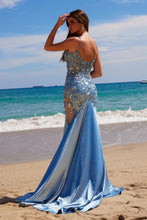 N E1532 - Sequin Embroidered Stretch Satin Mermaid Prom Gown with Sheer V-Neck Bodice & Scoop Back PROM GOWN Nox