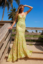 N Q1540 - Sequin Appliqued Fit & Flare Prom Gown with V-Neck Sheer Under Arms & V-Back PROM GOWN Nox 00 Green