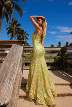 N Q1540 - Sequin Appliqued Fit & Flare Prom Gown with V-Neck Sheer Under Arms & V-Back PROM GOWN Nox