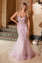 N Q1541 - Embroidered Sequin Mermaid Prom Gown with Sheer Boned Bodice & Open Lace Up Back PROM GOWN Nox 00 Rose