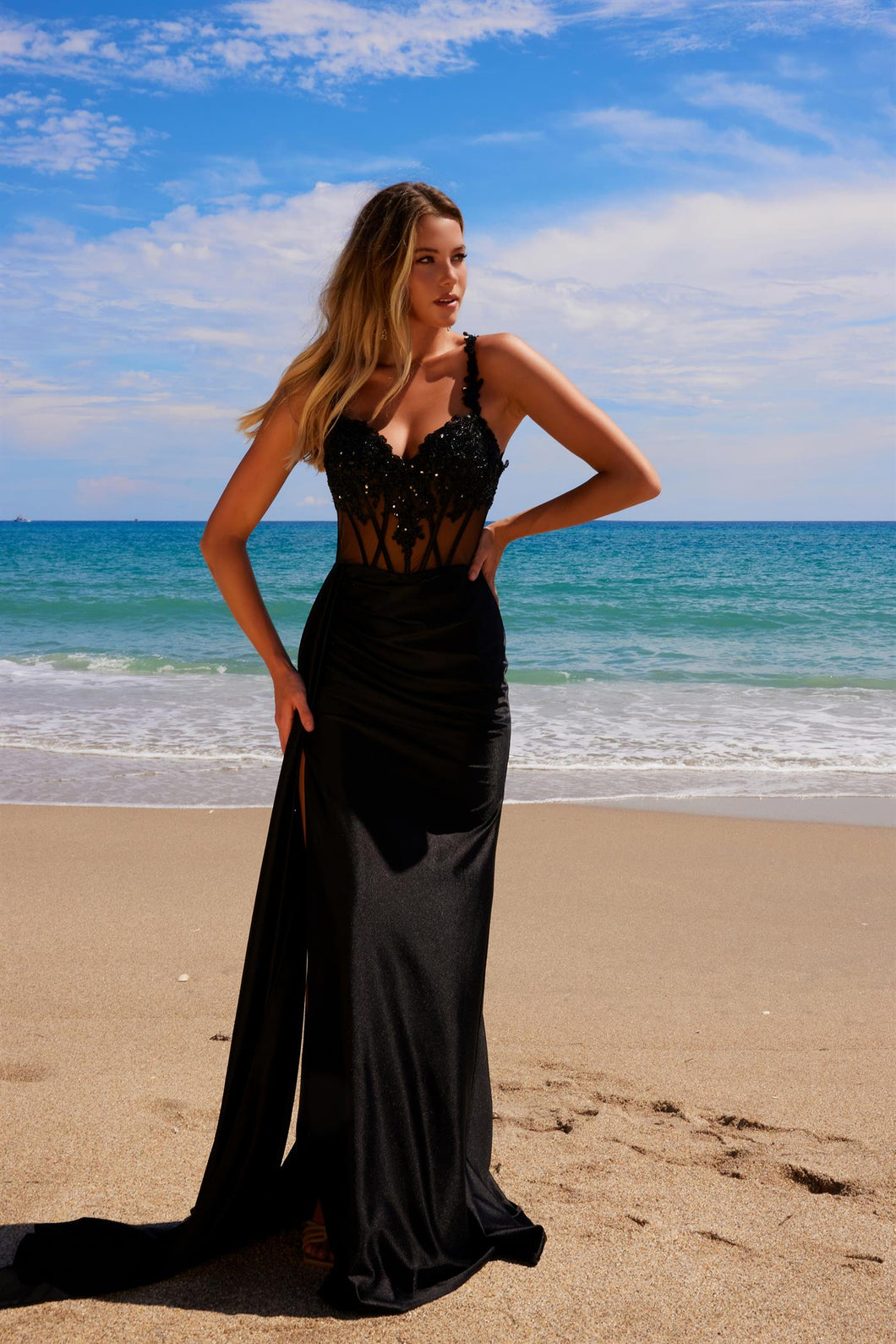 prom dress with sheer sides Prom Dress w/ Corset & Sheer Insets