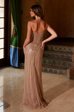 N F1569 - Strapless In-Line Beaded Fit & Flare Prom Gown with Sheer Beaded Lace Embellished Bodice & Leg Slit PROM GOWN Nox