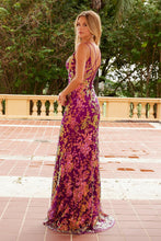 N A1587 - Iridescent Patterned Sequin Fit & Flare Prom Gown with Plunging V-Neck Sheer Under Arms & Lace-Up Back PROM GOWN Nox