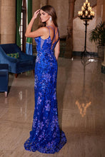 N A1587 - Iridescent Patterned Sequin Fit & Flare Prom Gown with Plunging V-Neck Sheer Under Arms & Lace-Up Back PROM GOWN Nox