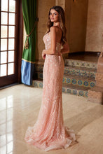 N C1599 - Bead & Pearl Embellished Fit & Flare Prom Gown with Plunging V-Neck & Open Lace Up Back PROM GOWN Nox