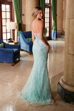 N C1599 - Bead & Pearl Embellished Fit & Flare Prom Gown with Plunging V-Neck & Open Lace Up Back PROM GOWN Nox