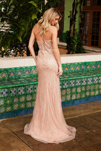 N C1607 - In-Line Beaded Fit & Flare Prom Gown with Sheer Bodice & Open Lace Up Back PROM GOWN Nox