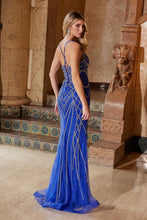 N C1607 - In-Line Beaded Fit & Flare Prom Gown with Sheer Bodice & Open Lace Up Back PROM GOWN Nox