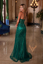 N C1632 - In-Line Beaded Fit & Flare Prom Gown with Plunging V-Neck & Open Lace Up Back PROM GOWN Nox