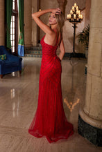 N C1632 - In-Line Beaded Fit & Flare Prom Gown with Plunging V-Neck & Open Lace Up Back PROM GOWN Nox