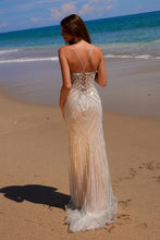 N C1632 - In-Line Beaded Fit & Flare Prom Gown with Plunging V-Neck & Open Lace Up Back PROM GOWN Nox