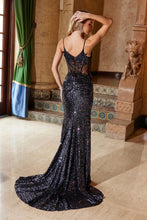 N G1655 - Iridescent Sequin Fit & Flare Prom Gown with Sheer Bead Appliqued V-Neck Bodice Leg Slit & Open Lace Up Back PROM GOWN Nox