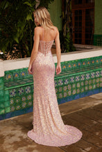 N G1656 - Sequin Fit & Flare Prom Gown with Sheer Boned Bead Accented V-Neck Bodice Leg Slit & Lace Up Back PROM GOWN Nox