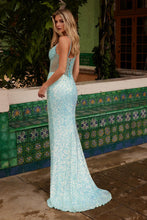 N G1656 - Sequin Fit & Flare Prom Gown with Sheer Boned Bead Accented V-Neck Bodice Leg Slit & Lace Up Back PROM GOWN Nox