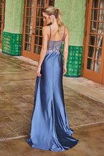 N G1660 - Satin Fit & Flare Prom Gown with Sheer Boned Beaded Applique Bodice & High Slit PROM GOWN Nox