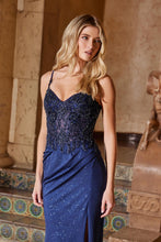 N H1667 - Shimmery Stretch Fit & Flare Prom Gown with Sheer Beaded Appliqued Bodice & Leg Slit PROM GOWN Nox