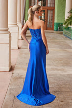 N R1690 - Strapless Stretch Satin Fit & Flare Prom Gown with Sheer Sequin Appliqued Bodice & Leg Slit PROM GOWN Nox