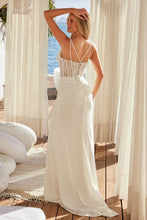 N Y1550 - Stretch Jersey Fit & Flare Prom Gown with Sheer Beaded Lace Embellished Bodice Leg Slit & Open Lace Up Back