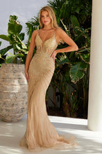 N R1715 - In-Line Sequin Fit & Flare Prom Gown with Sheer Beaded Lace Appliqued Bodice & Open Lace Up Back PROM GOWN Nox 00 Gold