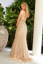 N R1715 - In-Line Sequin Fit & Flare Prom Gown with Sheer Beaded Lace Appliqued Bodice & Open Lace Up Back PROM GOWN Nox