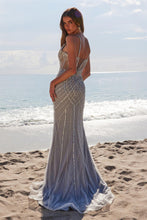 N R1715 - In-Line Sequin Fit & Flare Prom Gown with Sheer Beaded Lace Appliqued Bodice & Open Lace Up Back PROM GOWN Nox