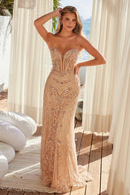 N R1695 - Strapless All Sequin Patterned Fit & Flare Prom Gown with Sheer Boned Bodice PROM GOWN Nox Rose gold 00