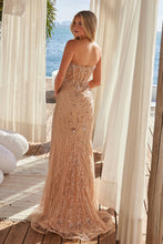 N R1695 - Strapless All Sequin Patterned Fit & Flare Prom Gown with Sheer Boned Bodice PROM GOWN Nox