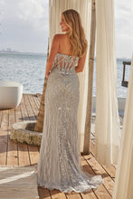 N R1695 - Strapless All Sequin Patterned Fit & Flare Prom Gown with Sheer Boned Bodice PROM GOWN Nox