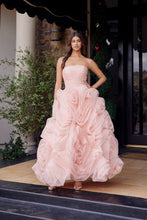 N JQ1037 - Strapless Rosette Open Lace Up Back Tea Length Wedding Gown in Blush Wedding Gown Nox 4 Blush Pink