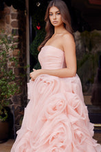 N JQ1037 - Strapless Rosette Open Lace Up Back Tea Length Wedding Gown in Blush Wedding Gown Nox