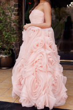 N JQ1037 - Strapless Rosette Open Lace Up Back Tea Length Wedding Gown in Blush Wedding Gown Nox