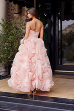 N JQ1037 - Strapless Rosette Open Lace Up Back Tea Length Wedding Gown in Blush Wedding Gown Nox