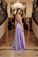 N A1738 - Satin A-Line Prom Gown with Sheer Boned Bodice Leg Slit & Open Lace Up Back Prom Gown Nox