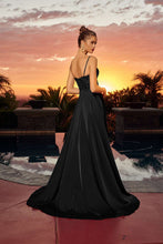 N A1748 - Satin A-Line Prom Gown with Sequin Embellished Boned Bodice & Leg Slit PROM GOWN Nox