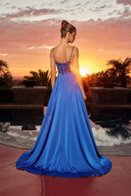 N A1748 - Satin A-Line Prom Gown with Sequin Embellished Boned Bodice & Leg Slit PROM GOWN Nox
