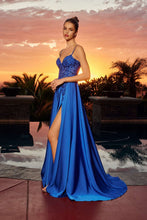 N A1748 - Satin A-Line Prom Gown with Sequin Embellished Boned Bodice & Leg Slit PROM GOWN Nox