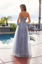 N C1843 - Layered Tulle A-Line Prom Gown with Sheer Sequin Embellished Bodice Leg Slit & Lace Up Back Prom Gown Nox