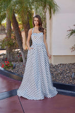 N E1925 - Satin Polk-a-dot A-Line Prom Gown with Halter Neck & Side Pockets PROM GOWN Nox