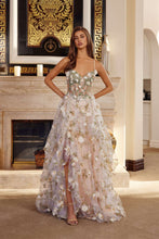 N G1783 - Layered Tulle A-Line Prom Gown with 3D Floral Applique Leg Slit & Lace Up Back Prom Dress Nox 00 Champagne