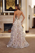 N G1783 - Layered Tulle A-Line Prom Gown with 3D Floral Applique Leg Slit & Lace Up Back Prom Dress Nox
