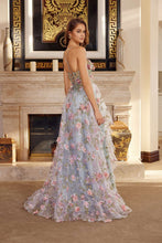 N G1783 - Layered Tulle A-Line Prom Gown with 3D Floral Applique Leg Slit & Lace Up Back Prom Dress Nox