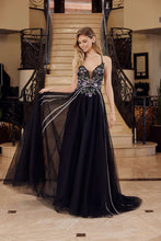 N G1795 - Layered Tulle A-Line Prom Gown with Sheer Bead Embroidered Bodice & Open Lace Up Back Prom Gown Nox 00 Black