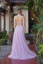 N G1795 - Layered Tulle A-Line Prom Gown with Sheer Bead Embroidered Bodice & Open Lace Up Back Prom Gown Nox