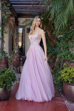 N G1795 - Layered Tulle A-Line Prom Gown with Sheer Bead Embroidered Bodice & Open Lace Up Back Prom Gown Nox