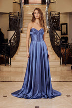 N K1735 - Strapless Satin A-Line Prom Gown with Boned Bodice Lace Up Back Prom Dress Nox 00 Midnight Blue